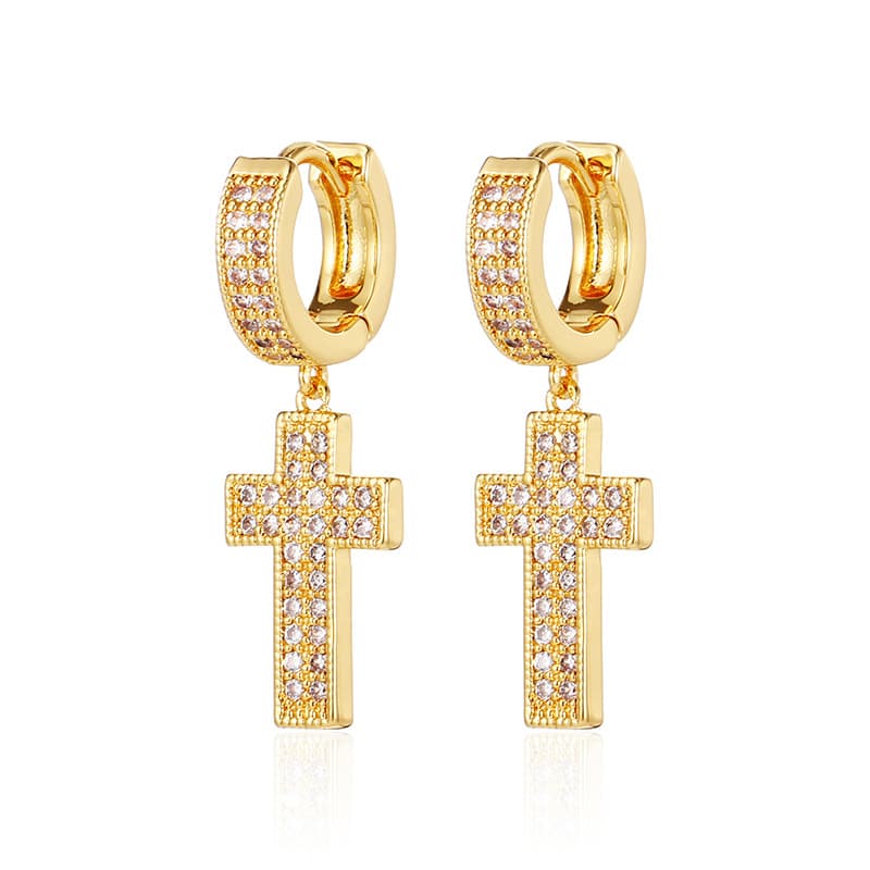 S925 Full Diamond Short Cross Earrings