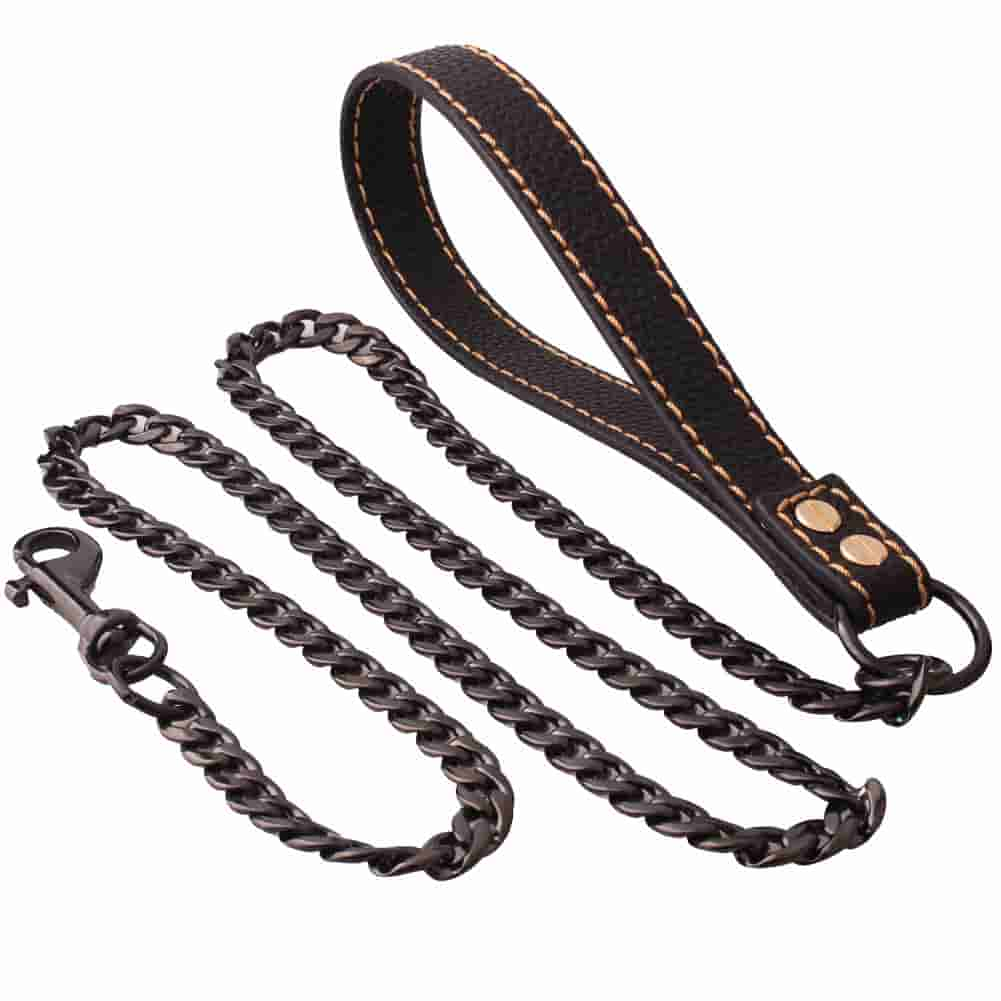 NK Black Chain Leather Leash Training Pet Dog Accessories