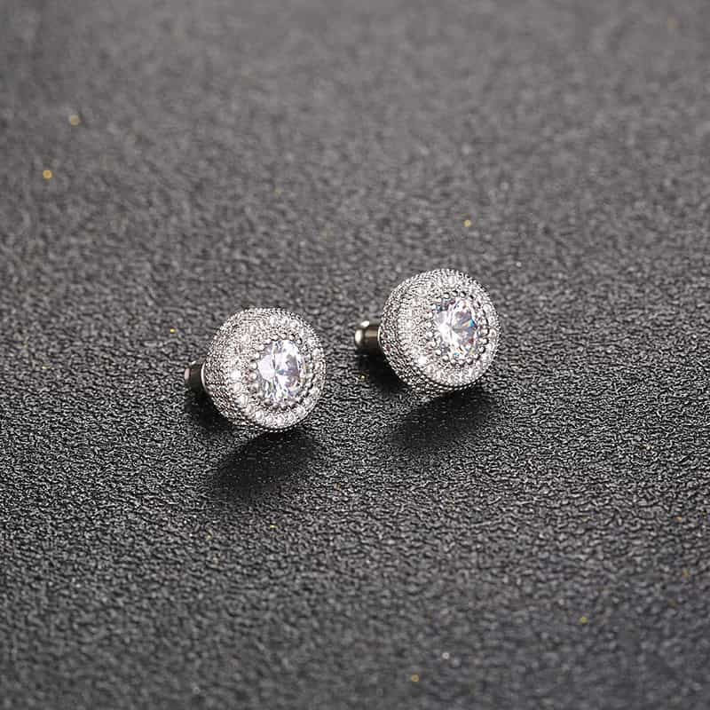 Handcrafted Round Full Diamond Hip Hop Stud Earrings