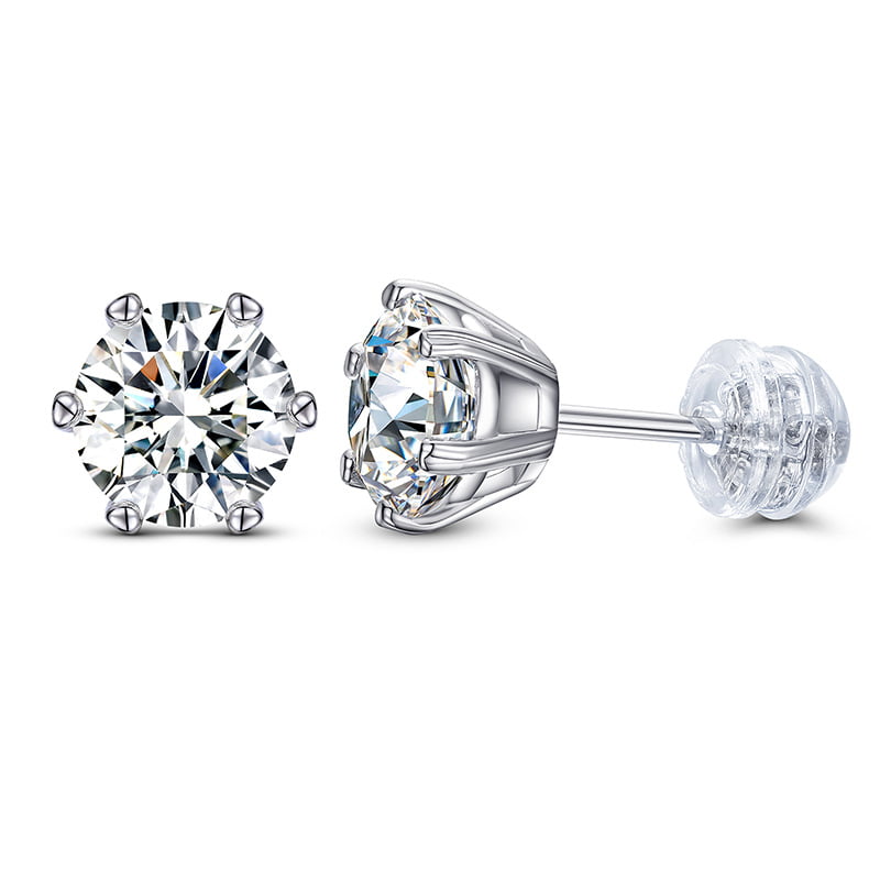 S925 VVS Classic Six-Prong Moissanite Stud Earrings in 18K Gold
