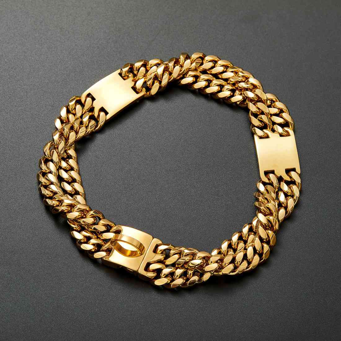 12mm Double Row Gold Encryption Chain ID Brand 18K Gold Cuban Chain Collar Traction Chain