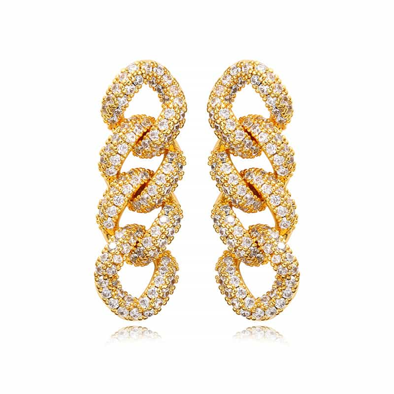 Micro Pave Triple Hoop Diamond Drop Earrings