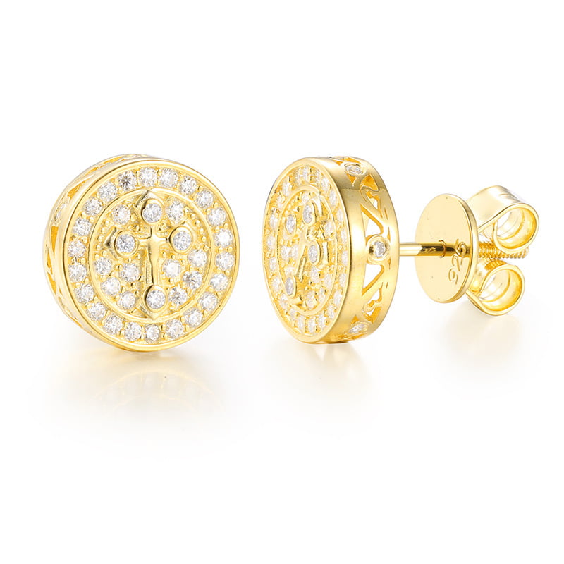 S925 VVS Moissanite Cross Stud Earrings in 18K Gold Plating