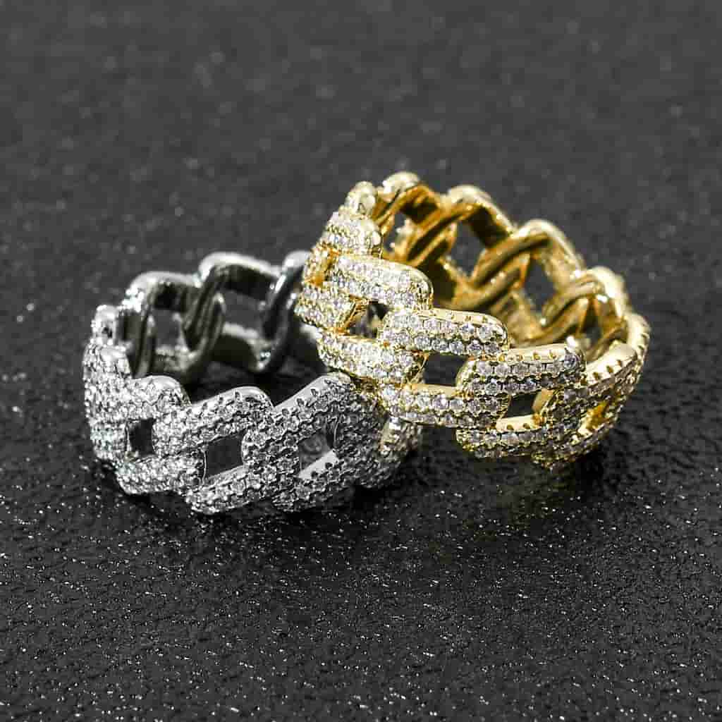 Cuban Link Micro Pave Fully Diamond-Encrusted Hip-Hop Ring