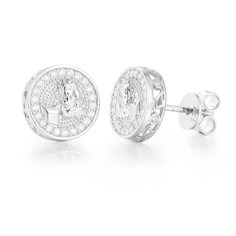 S925 VVS Round Moissanite Stud Earrings in 18K Gold Plating