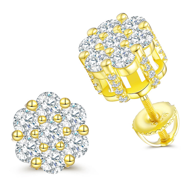 S925 Plum Blossom VVS 3.0mm Moissanite Stud Earrings in 18K Gold