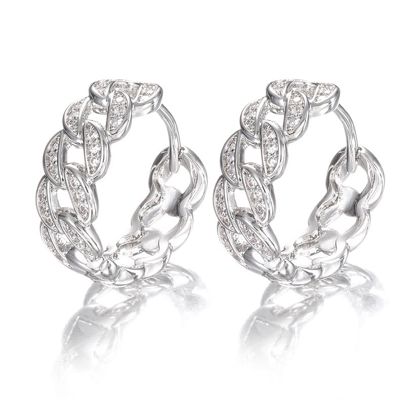 Cuban-Inspired Diamond-Set Hoop Earrings | Handcrafted with VVS High Carbon Stone Simulants