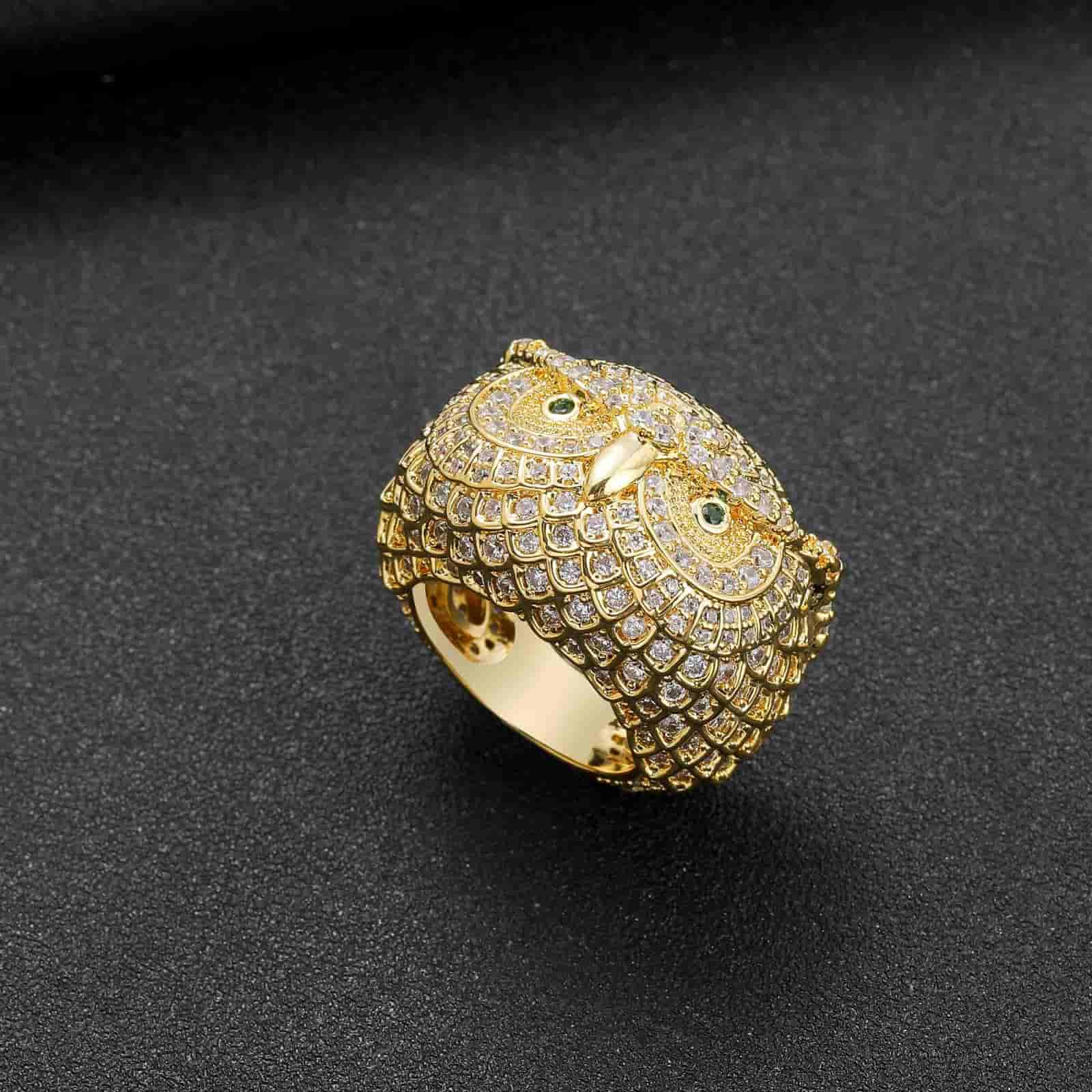 Micro Pave Owl Emerald Ring