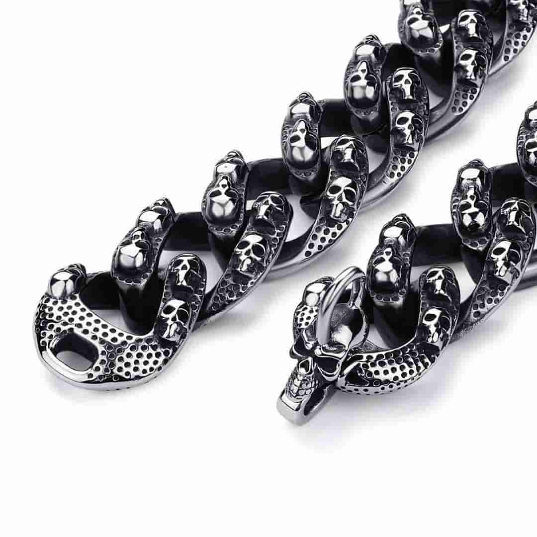 23/30mm Cuban Chain Skull Thick Dog Chain Pet Collar Gold Retro Silver