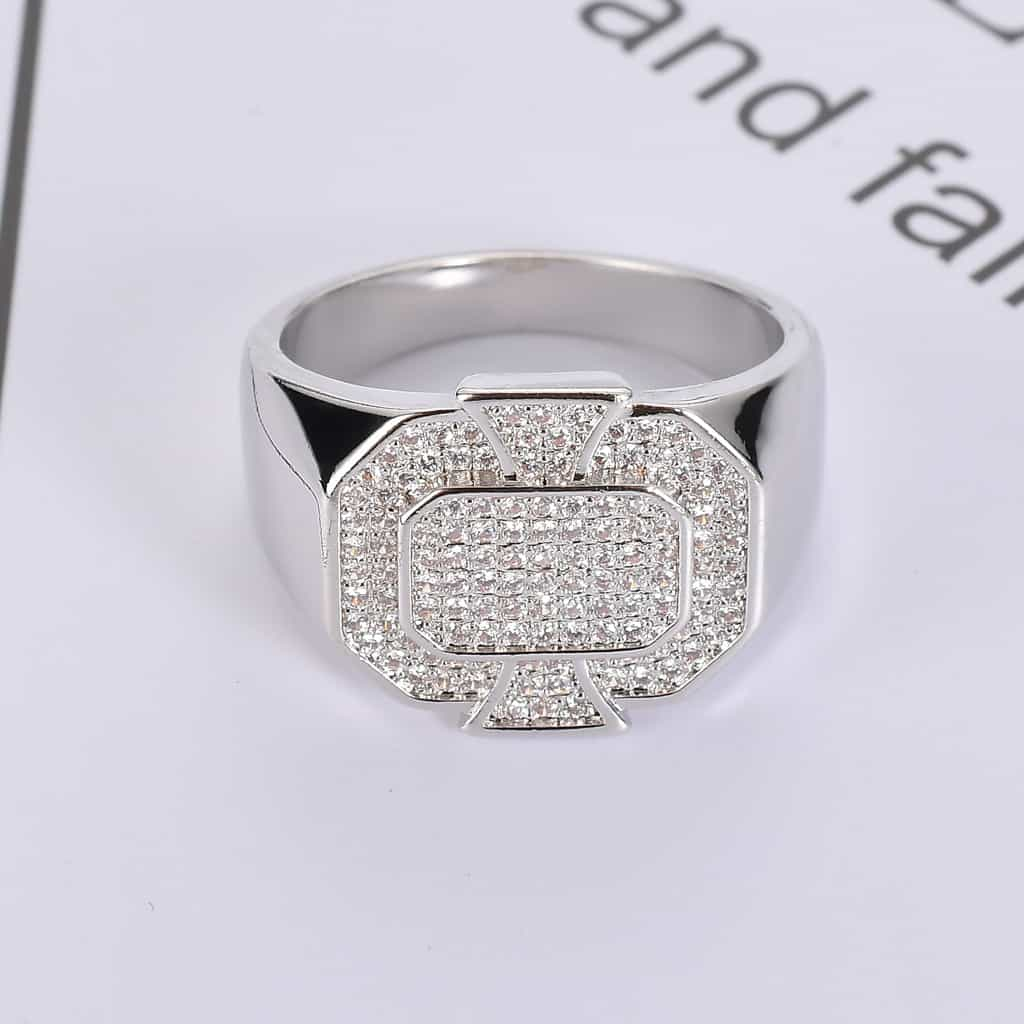 18K Gold Full Pave Cubic Zirconia Geometric Ring