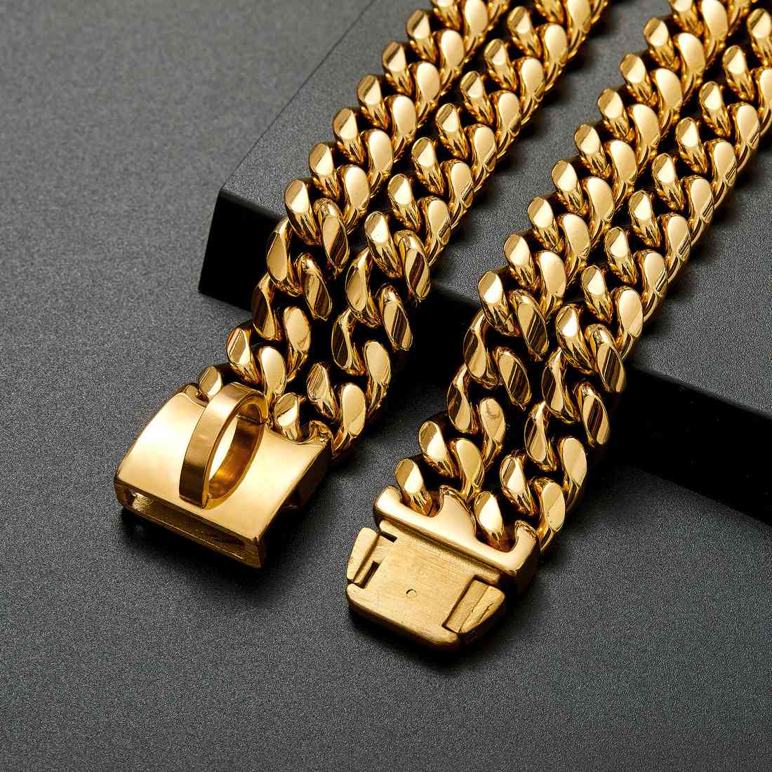 12mm Double Row Gold Encryption Chain ID Brand 18K Gold Cuban Chain Collar Traction Chain