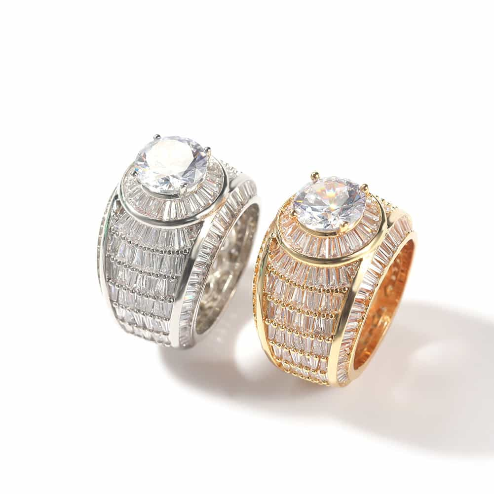 Men's Diamond-Encrusted Hip-Hop Ring in 18K Gold Plating