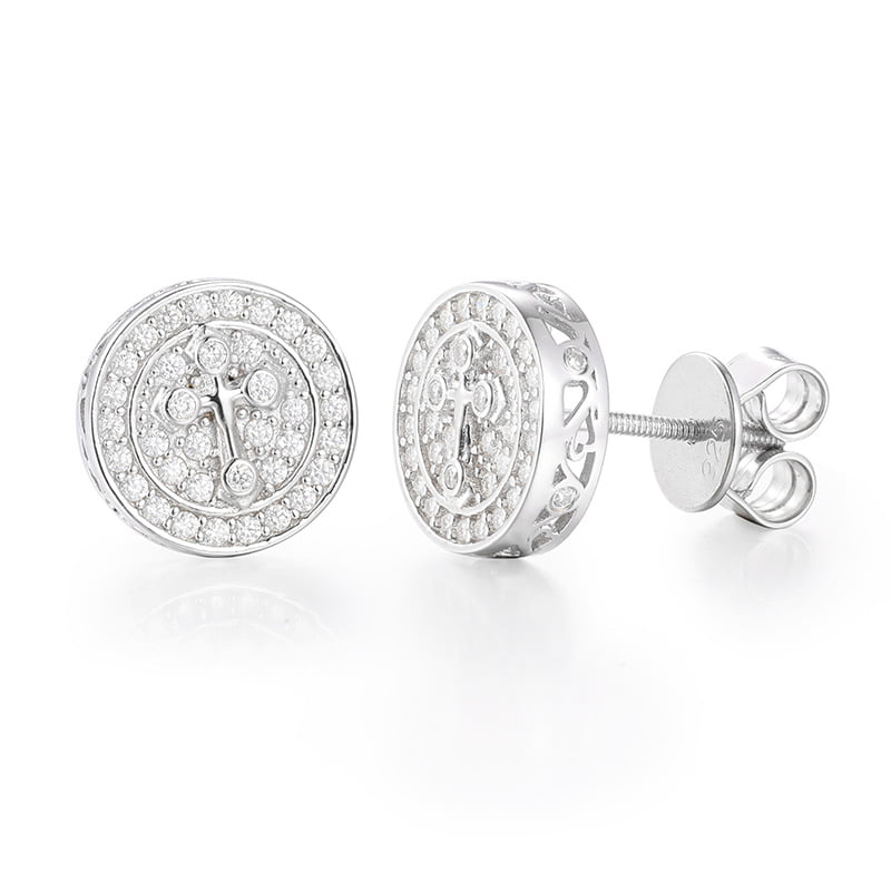 S925 VVS Moissanite Cross Stud Earrings in 18K Gold Plating