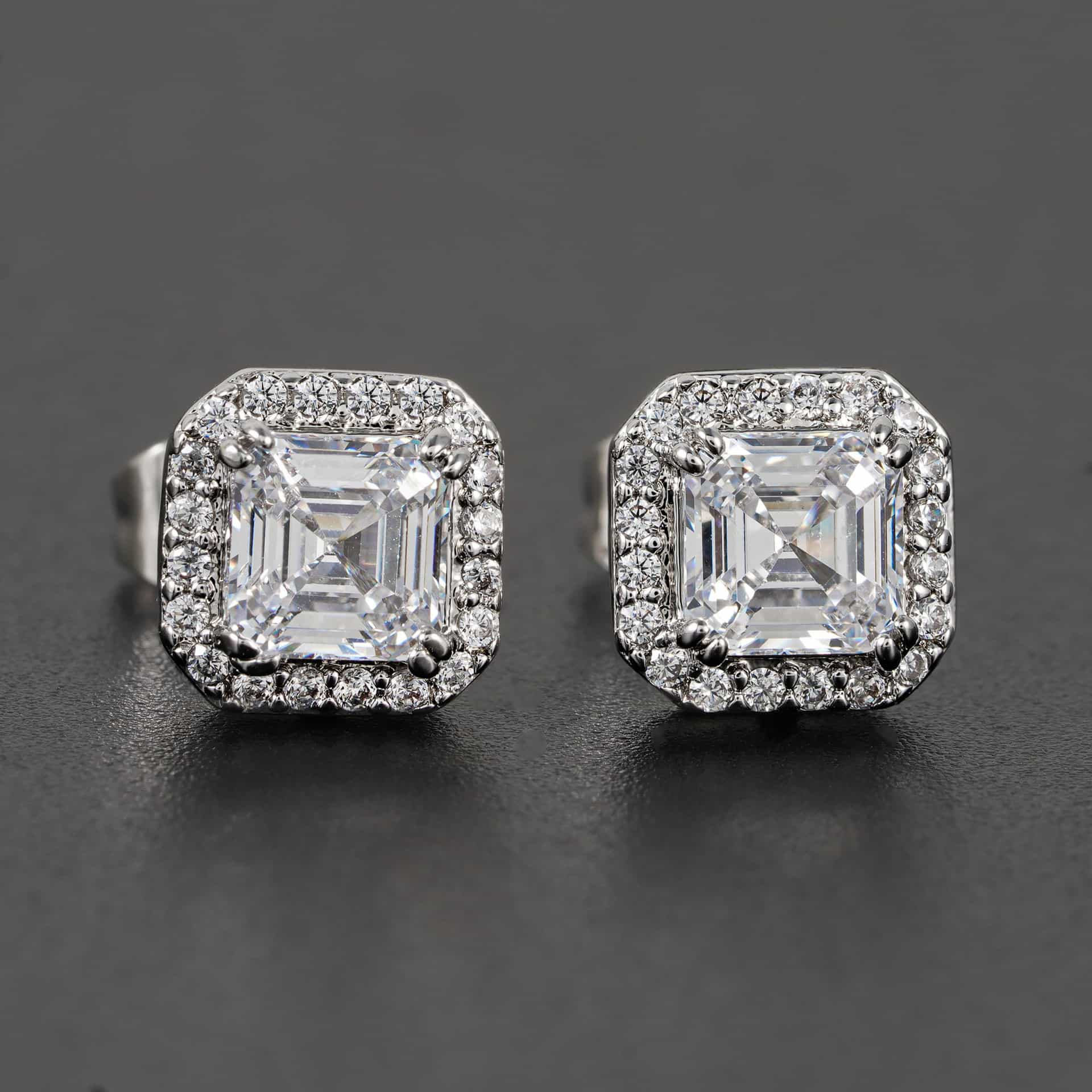 Square Diamond Stud Earrings with Micro Pave Setting