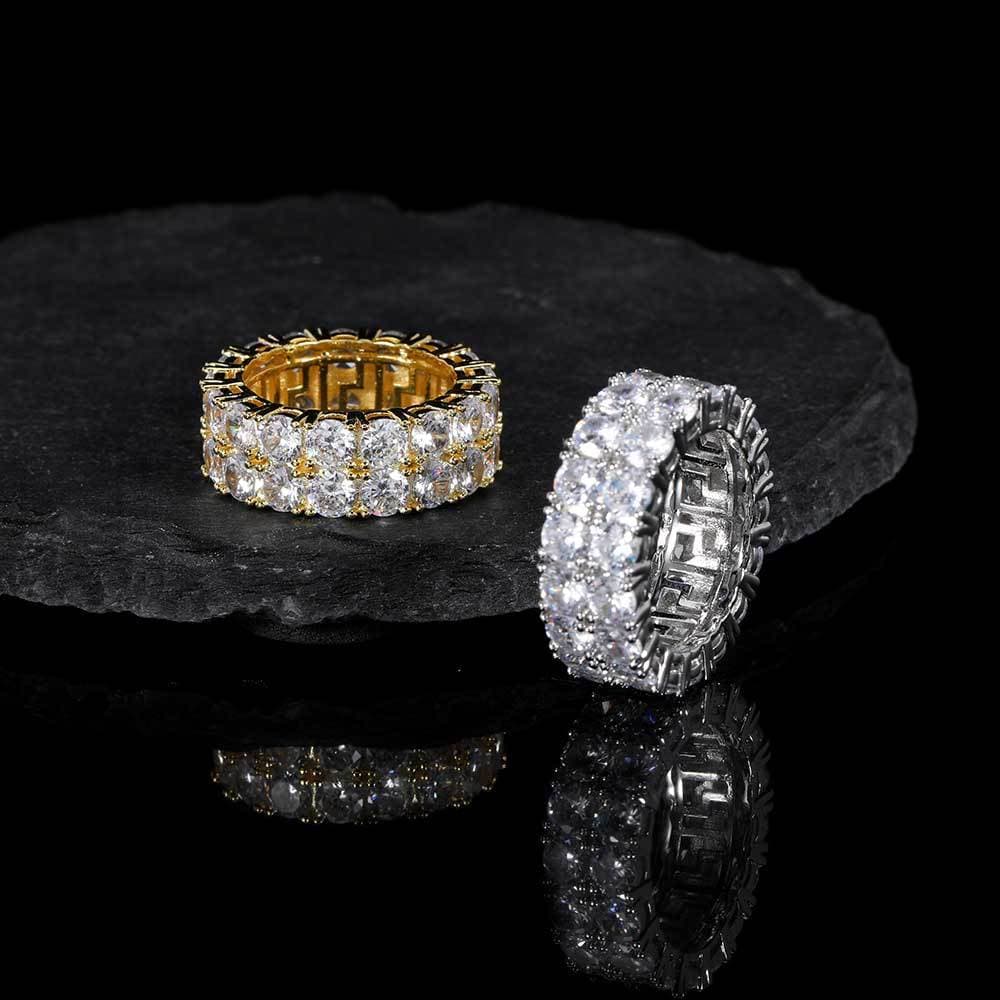 18K Gold Double-Row Full Diamond Hip-Hop Ring