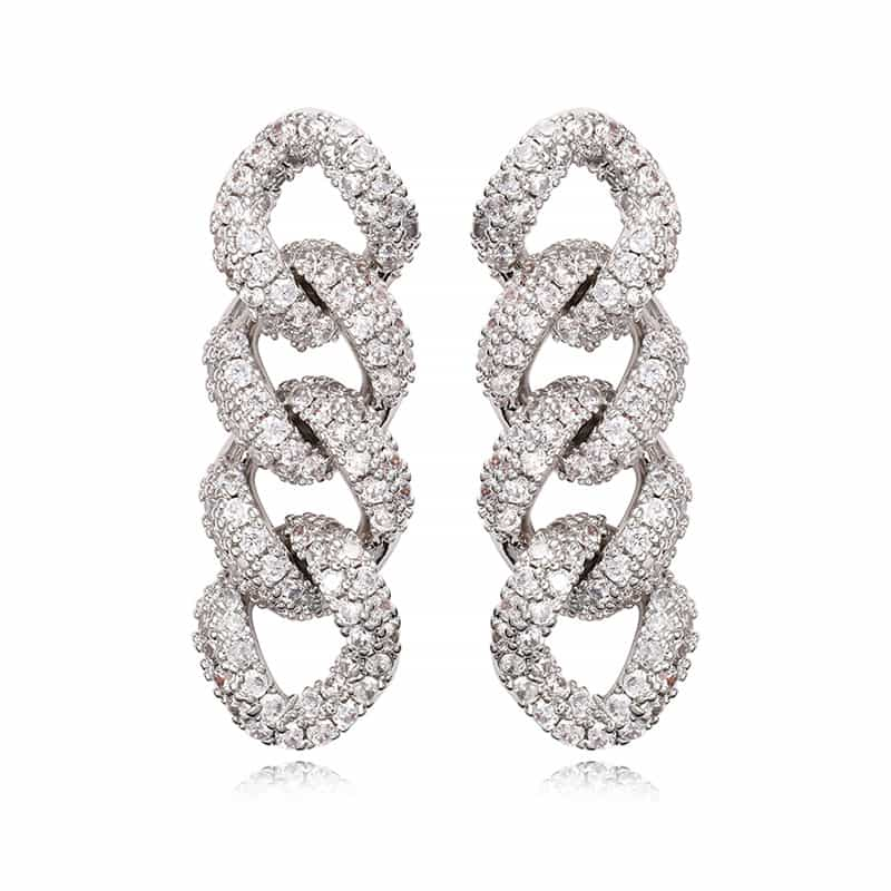 Micro Pave Triple Hoop Diamond Drop Earrings