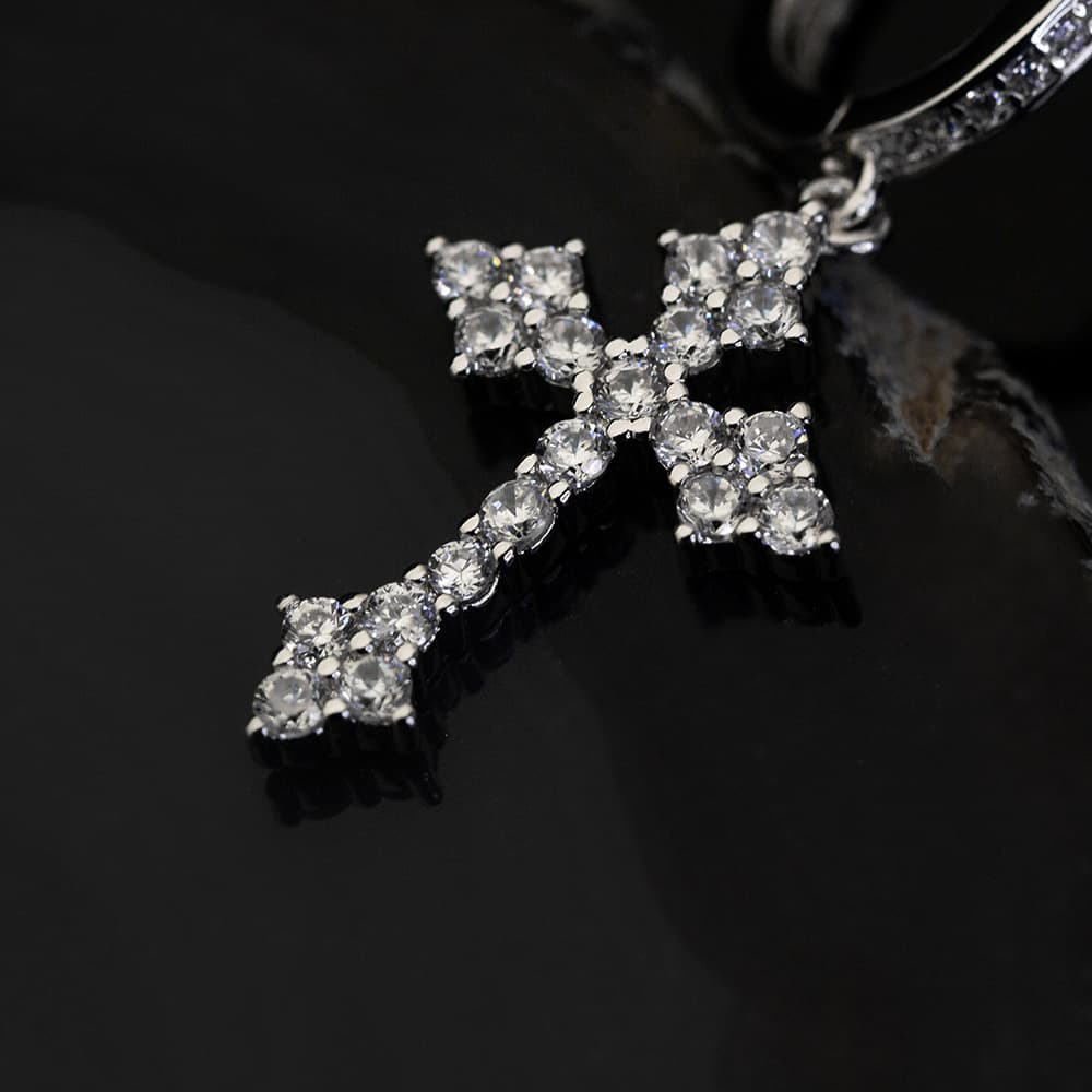 Cross Diamond Hoop Earrings 18K Gold