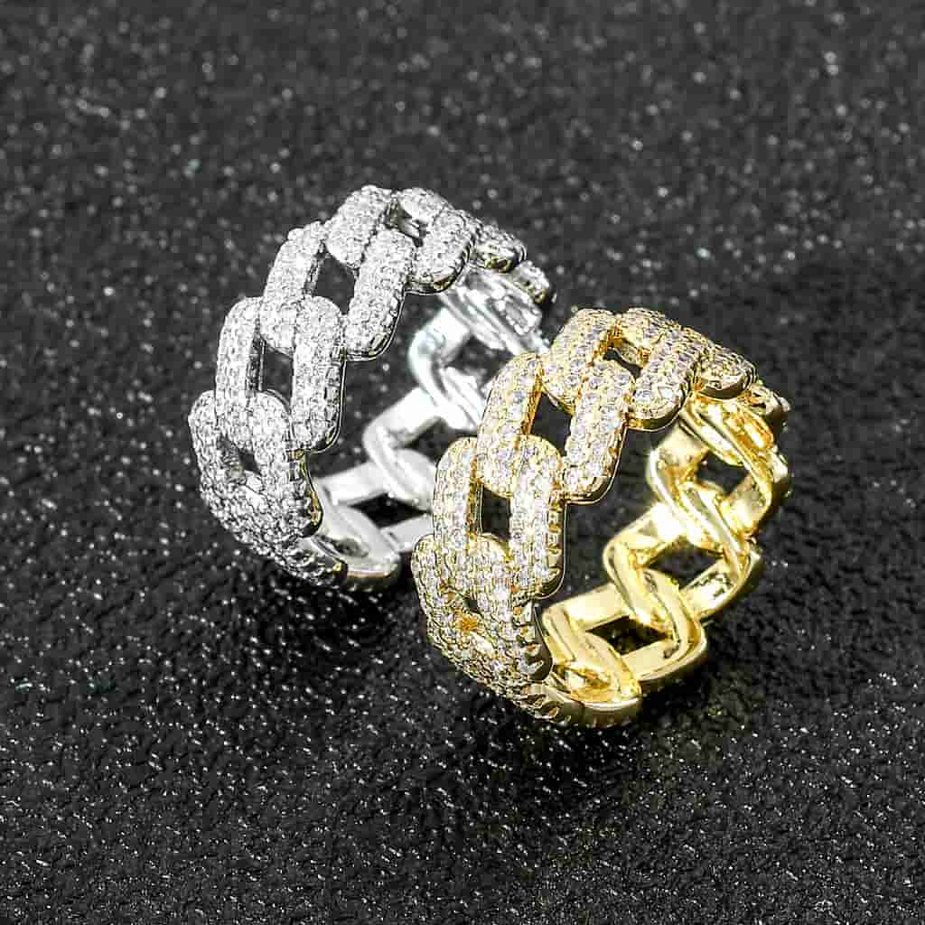 Cuban Link Micro Pave Fully Diamond-Encrusted Hip-Hop Ring