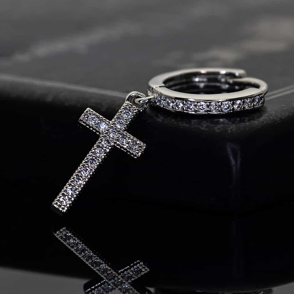 Diamond-Set Round Cross Ear Cuff Earrings