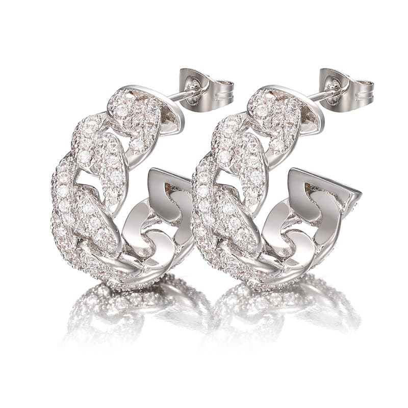 Cuban-Inspired Full Diamond Ear Studs | Handcrafted with VVS High Carbon Stone Simulants