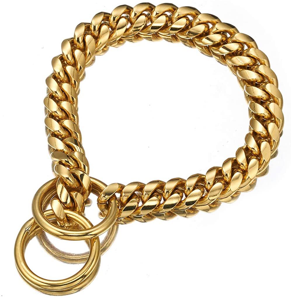 14mm Metal Dog Chain Stainless Steel 18K Gold Cuban Chain Pet Dog Collar