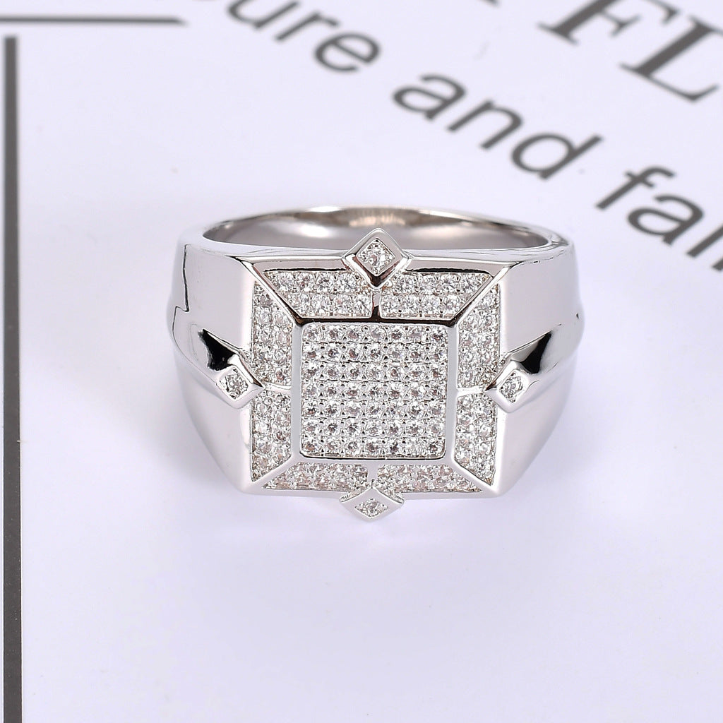 18K Gold Full Pave Square Diamond Hip-Hop Ring