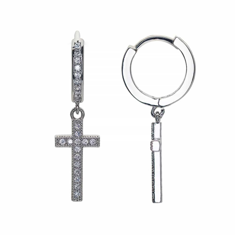 Diamond-Set Round Cross Ear Cuff Earrings