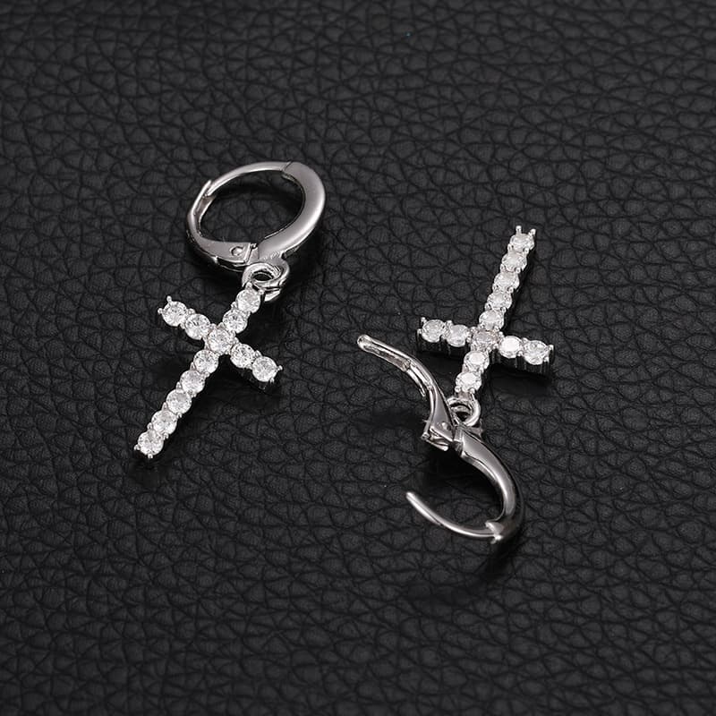 S925 Full Diamond Cross Earrings