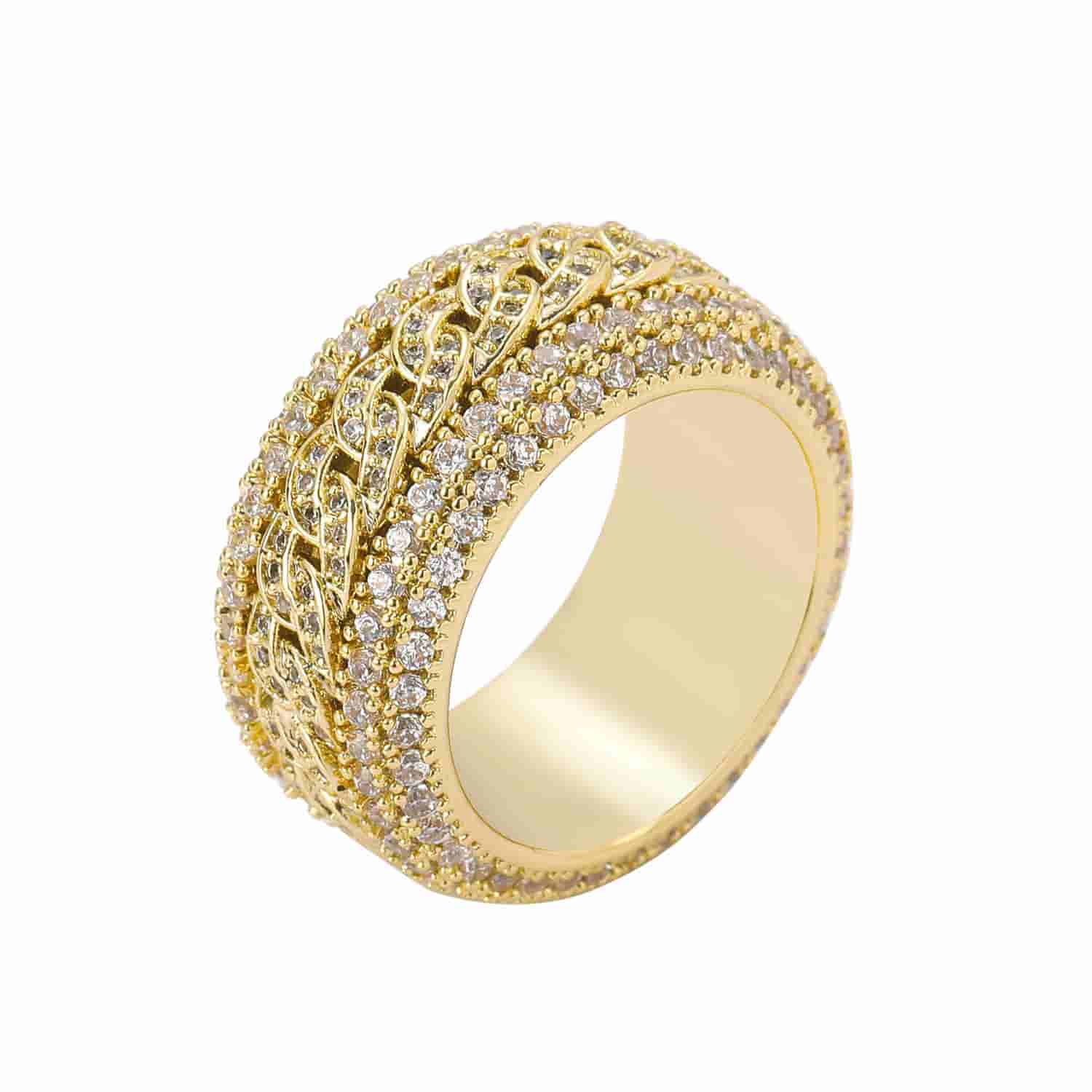 Micropaved Diamond Rotatable Cuban Ring