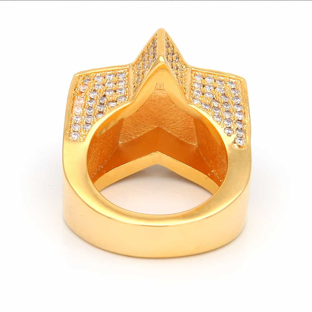 Micro Pave Full Diamond Star Hip-Hop Ring in 18K Gold