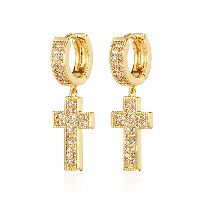 Iced-Out Hip-Hop Mini Cross Earrings