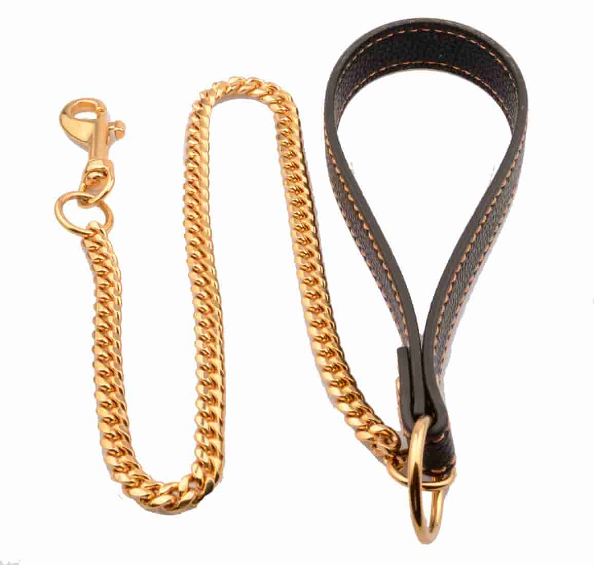 Cuban Chain Pet Dog Leash Outdoor Training Chain - Yellow Gold - 10mm