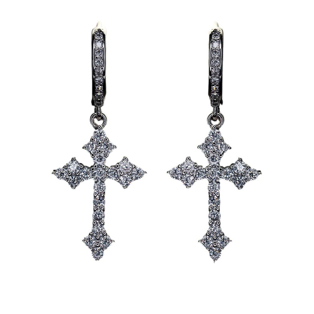 Cross Diamond Hoop Earrings 18K Gold