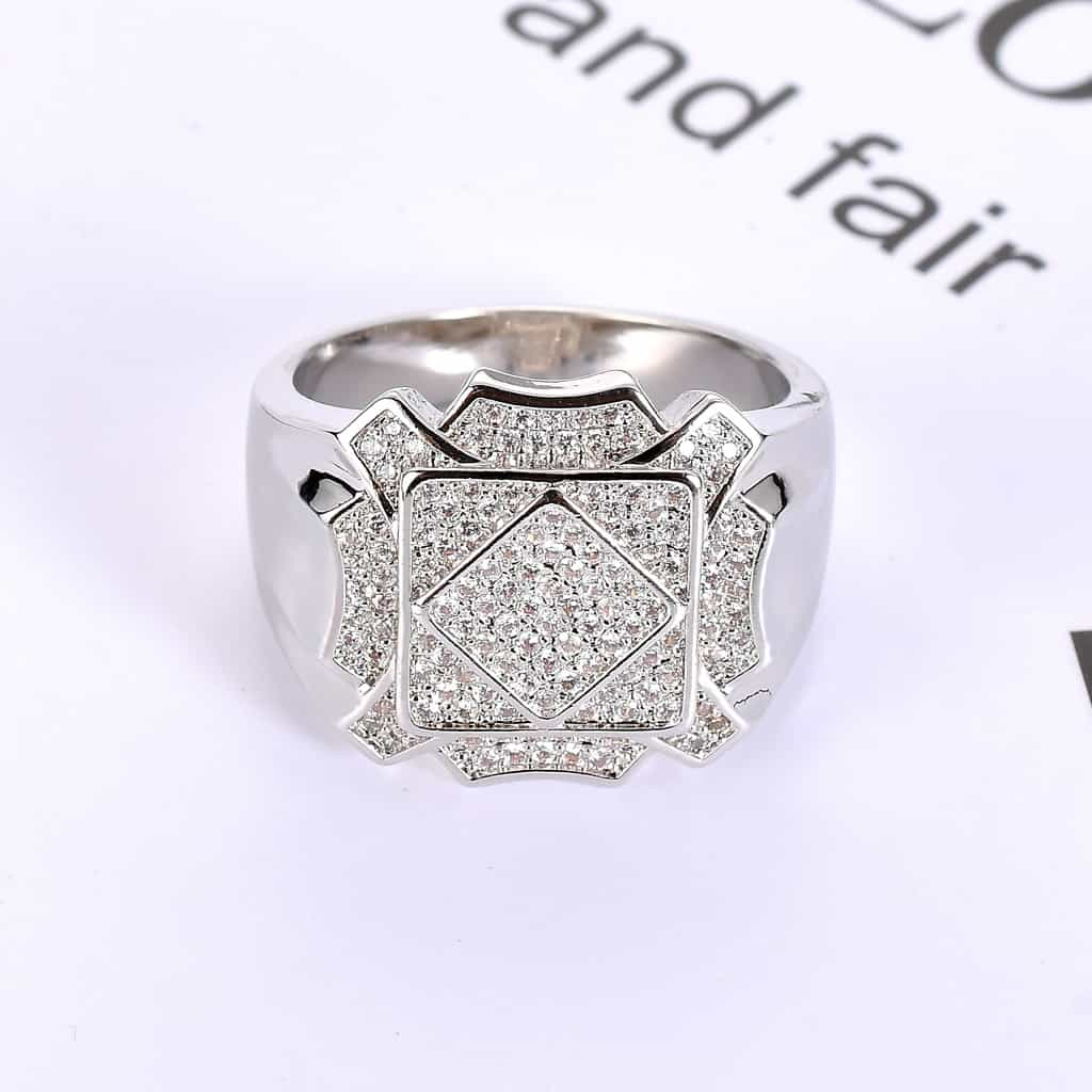 18K Gold Full Pave Cubic Zirconia Geometric Ring