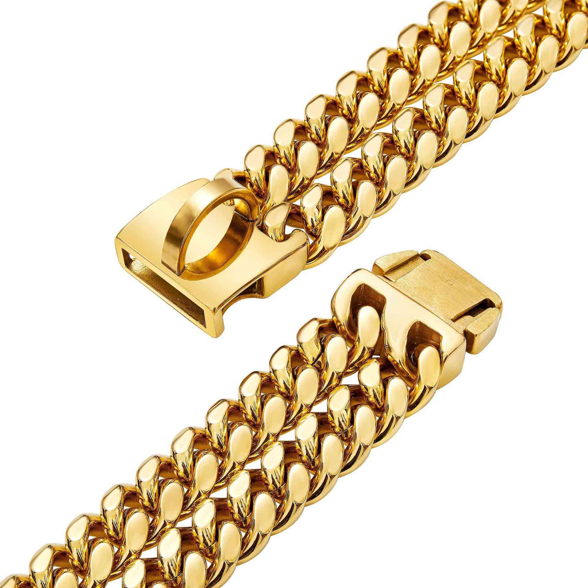 12mm Double Row Gold Encryption Chain ID Brand 18K Gold Cuban Chain Collar Traction Chain