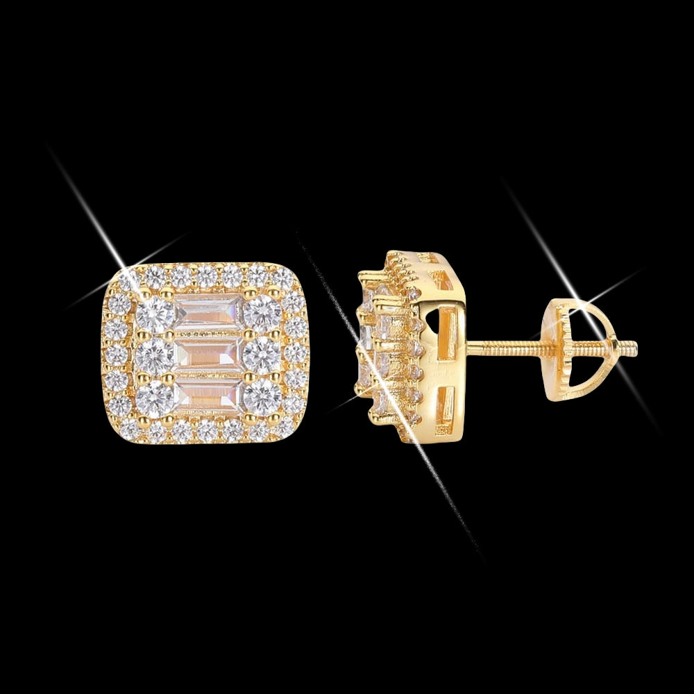 Gold-Plated Square Hip-Hop T-Diamond Stud Earrings