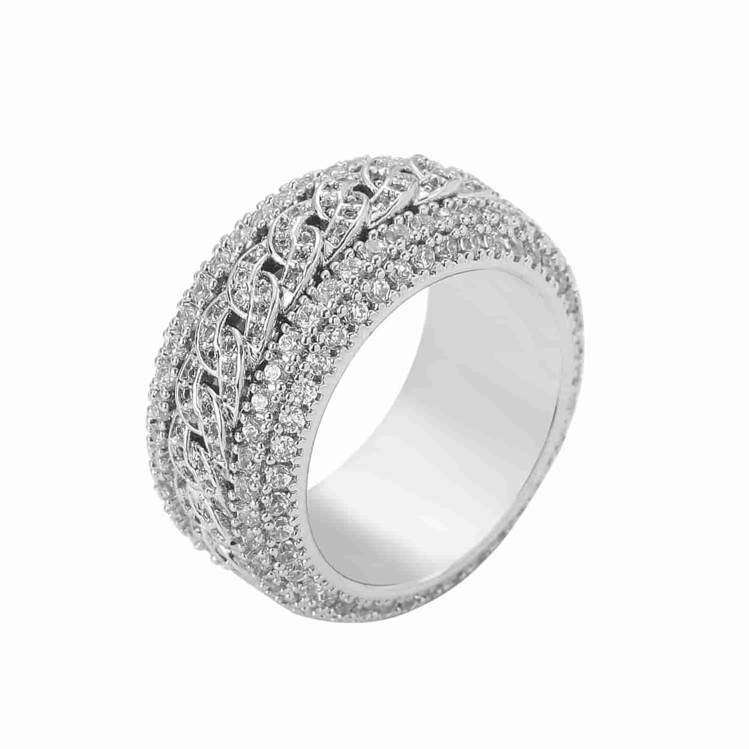 Micropaved Diamond Rotatable Cuban Ring