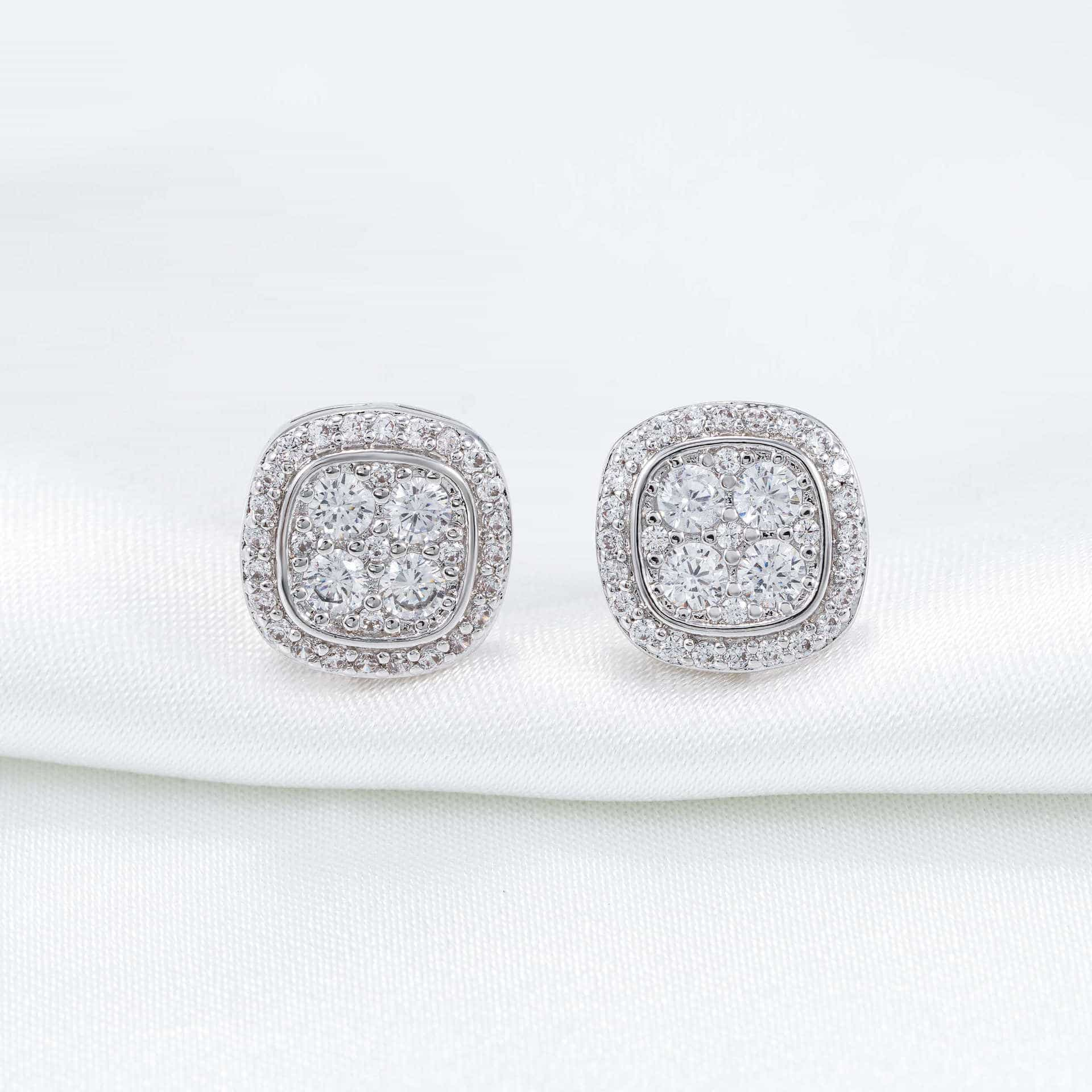 Iced-Out Sugar Cube Hip-Hop Stud Earrings