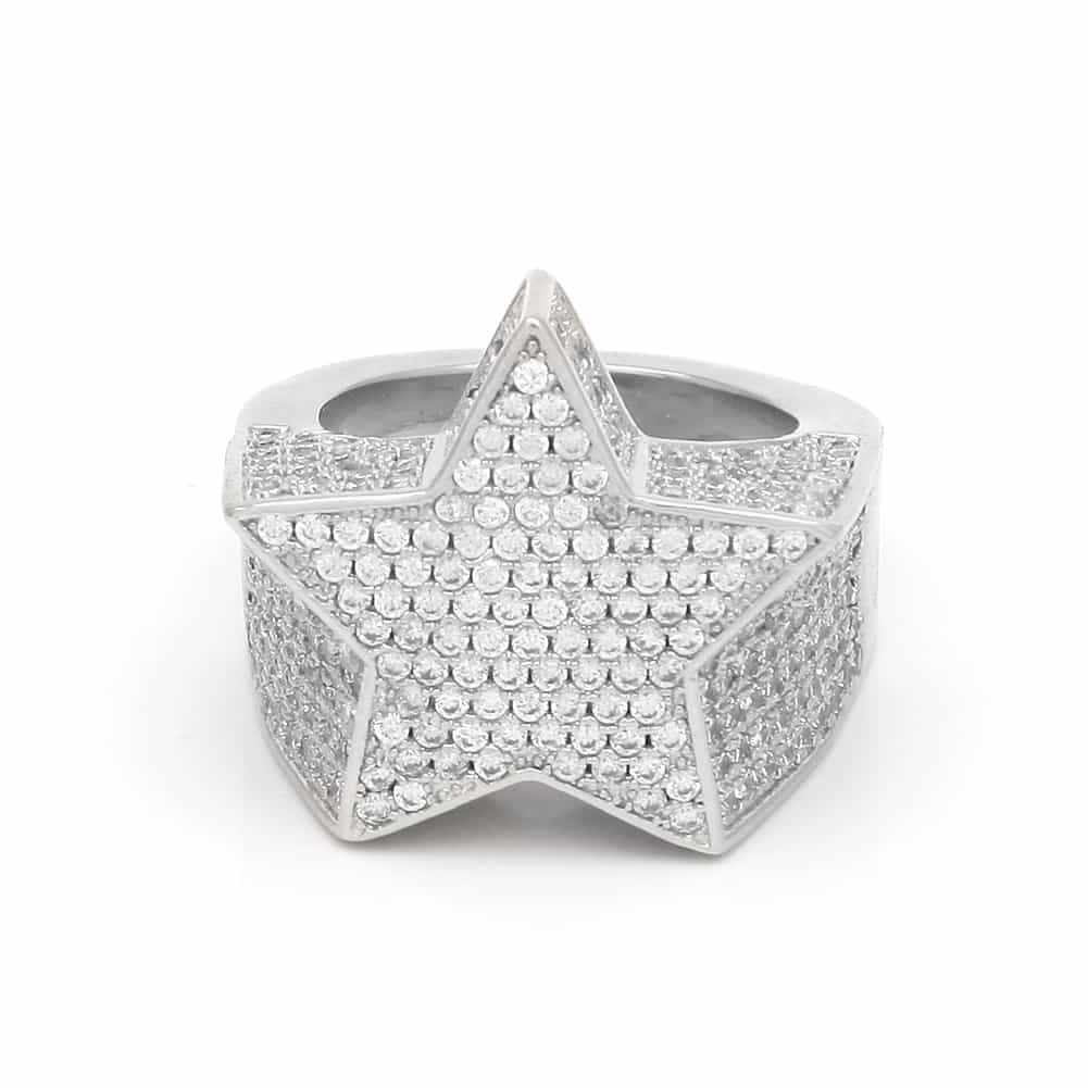 Micro Pave Full Diamond Star Hip-Hop Ring in 18K Gold