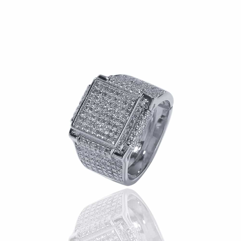 Square Iced-Out Diamond Bling Hip-Hop Ring in 18K Gold