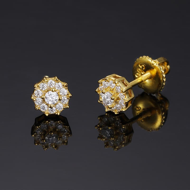 S925 VVS 2.0mm Round Moissanite Stud Earrings in 18K Gold Plating