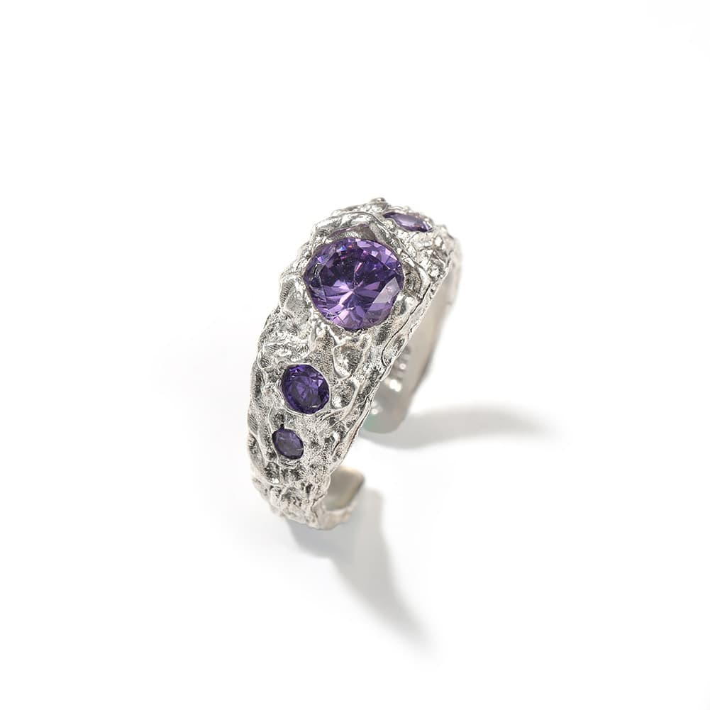 925 Silver Adjustable Ring with Purple Gemstone