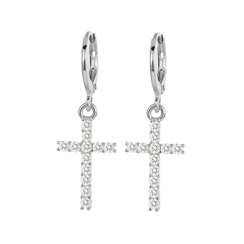 S925 Full Diamond Cross Earrings