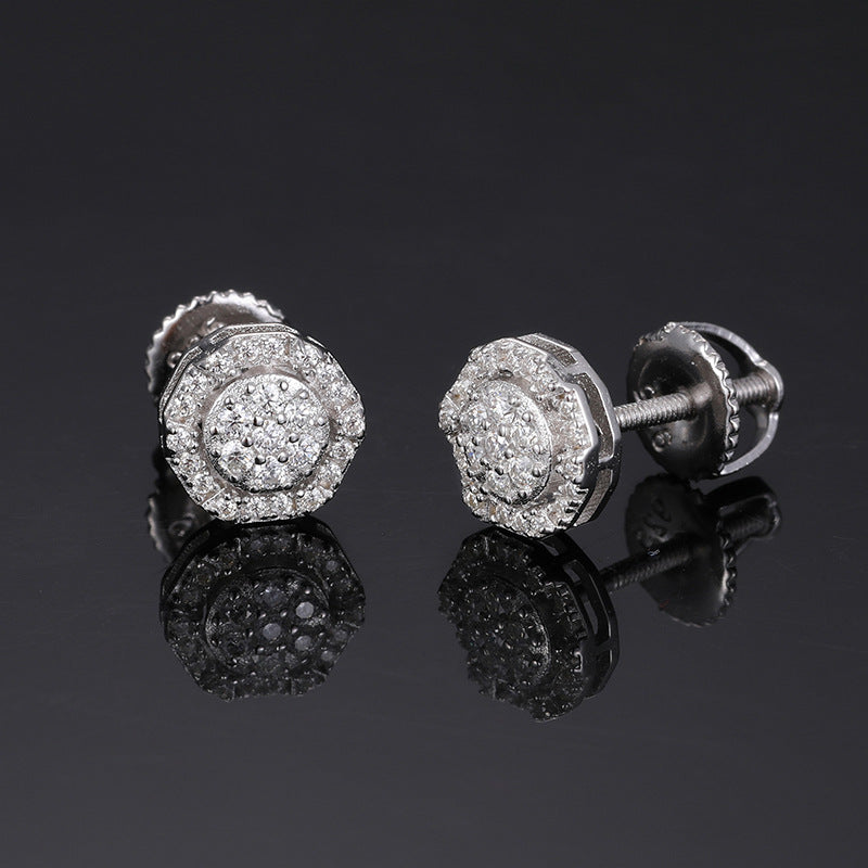 S925 VVS Moissanite Round Stud Earrings in 18K Gold Overlay