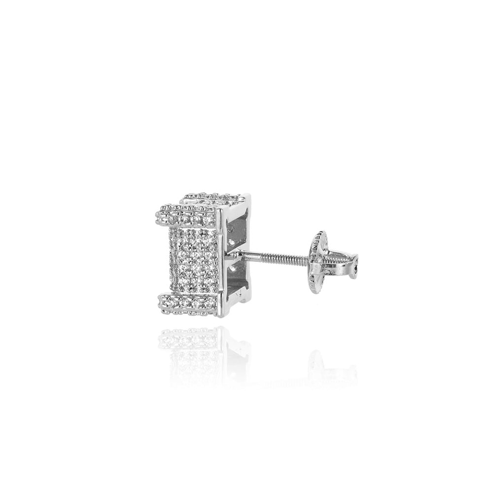 Hip-Hop Micro Pave Square Spiral Stud Earrings with Full Diamonds