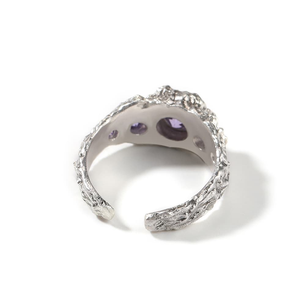 925 Silver Adjustable Ring with Purple Gemstone