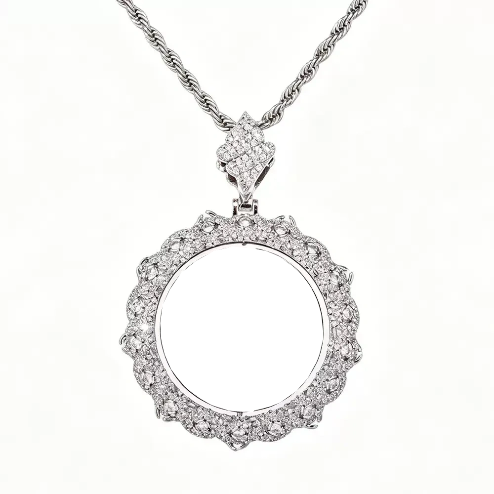 S925 & VVS Moissanite Double-Sided Custom Photo Round Pendant - 40mm
