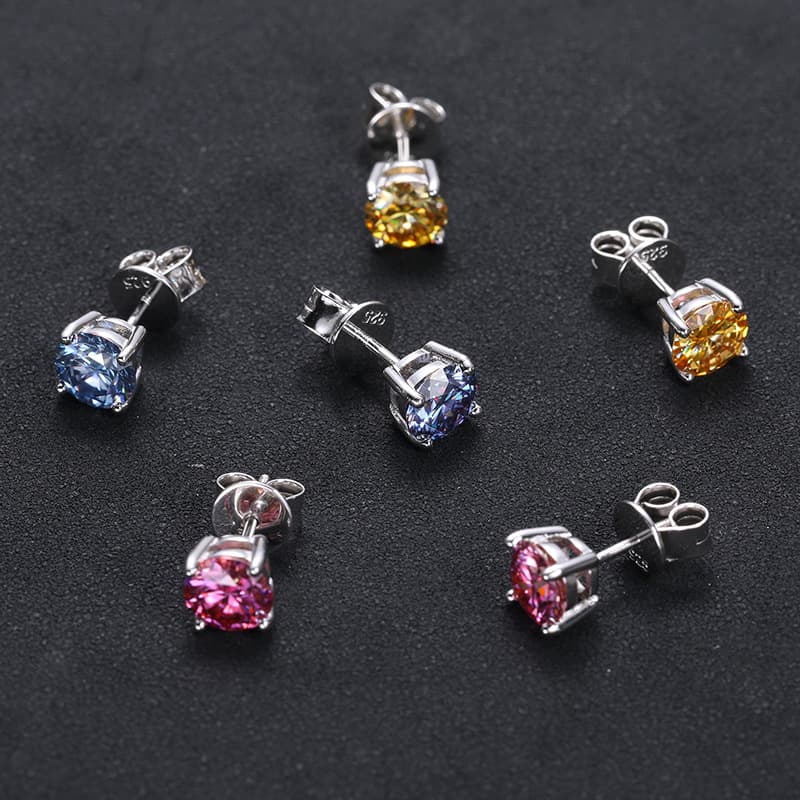 S925 1 Carat Colorful VVS Moissanite Stud Earrings