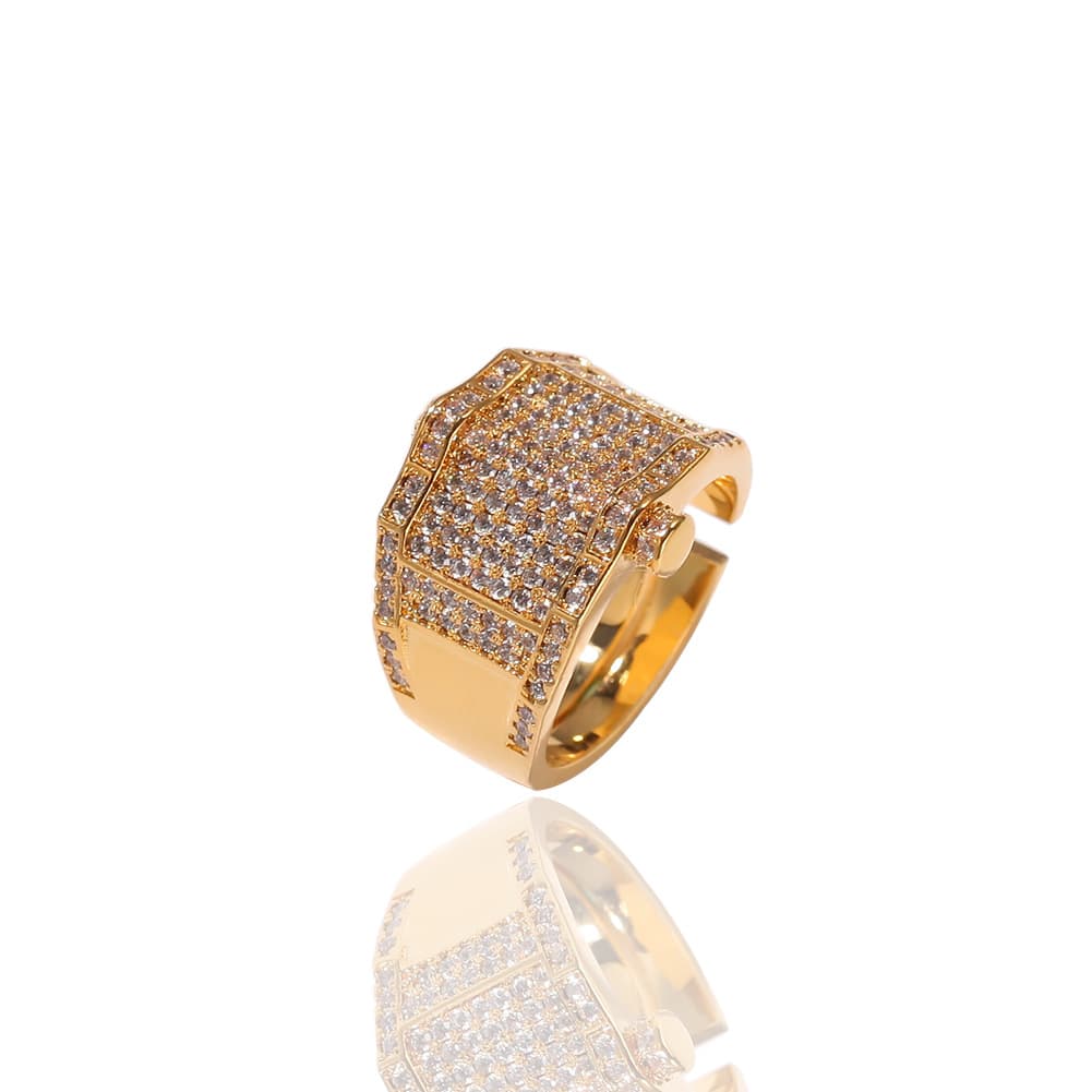 Adjustable Full Diamond Hip-Hop Ring in 18K Gold Plating