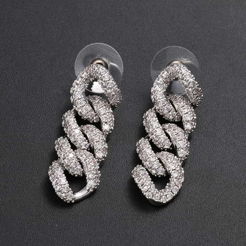 Micro Pave Triple Hoop Diamond Drop Earrings